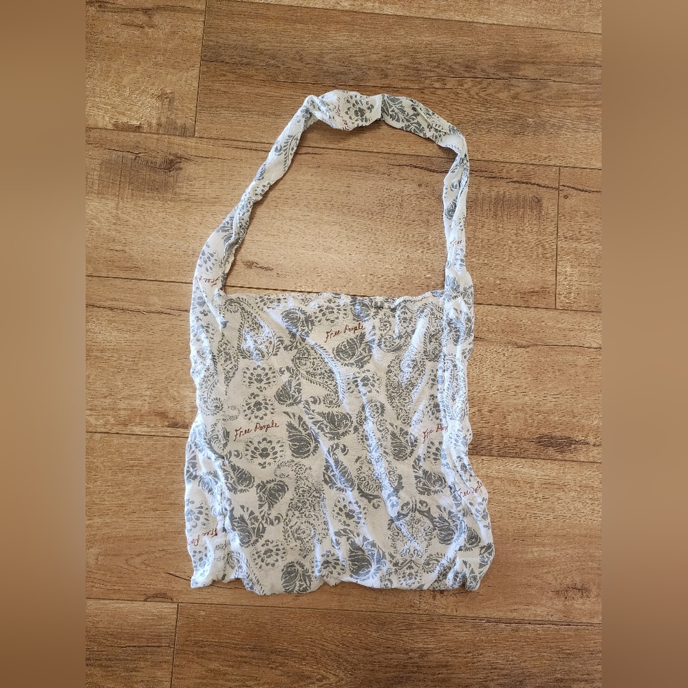 Free People Gray Paisley Reusable Lightweight Gauze Cotton Shopping Tote Bag